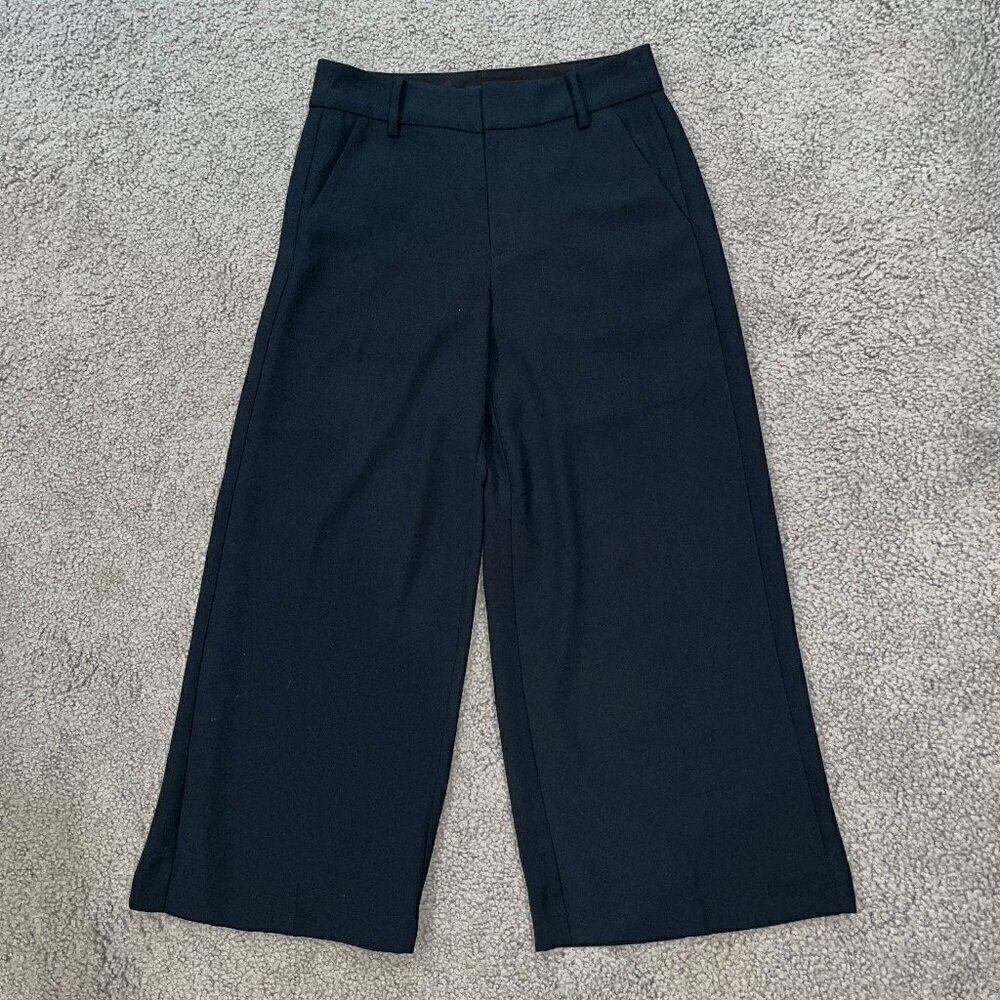 MADEWELL Black Crepe Wide Leg Cropped Zip Fly Belt Loop Dress Trousers EUC - 0 - Picture 1 of 11